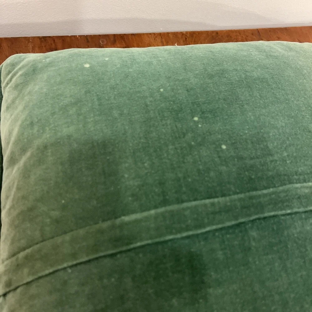 Handmade Needlepoint Square Pillow Fruit Green Background Velvet Zipper Back 14